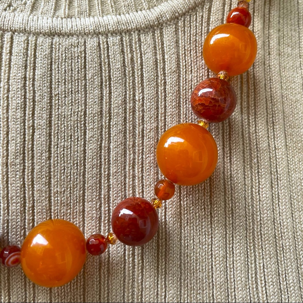 Vintage honey amber and fire agate necklace